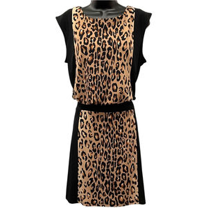 Sandra Darren Womens 10 Leopard Print Dress Sleeveless Blouson Split Back Lined